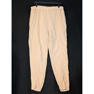 Marc Ware 100% Linen Pull On Pants Peachy Oatmeal Tapered Leg USA Size Lg Beachy